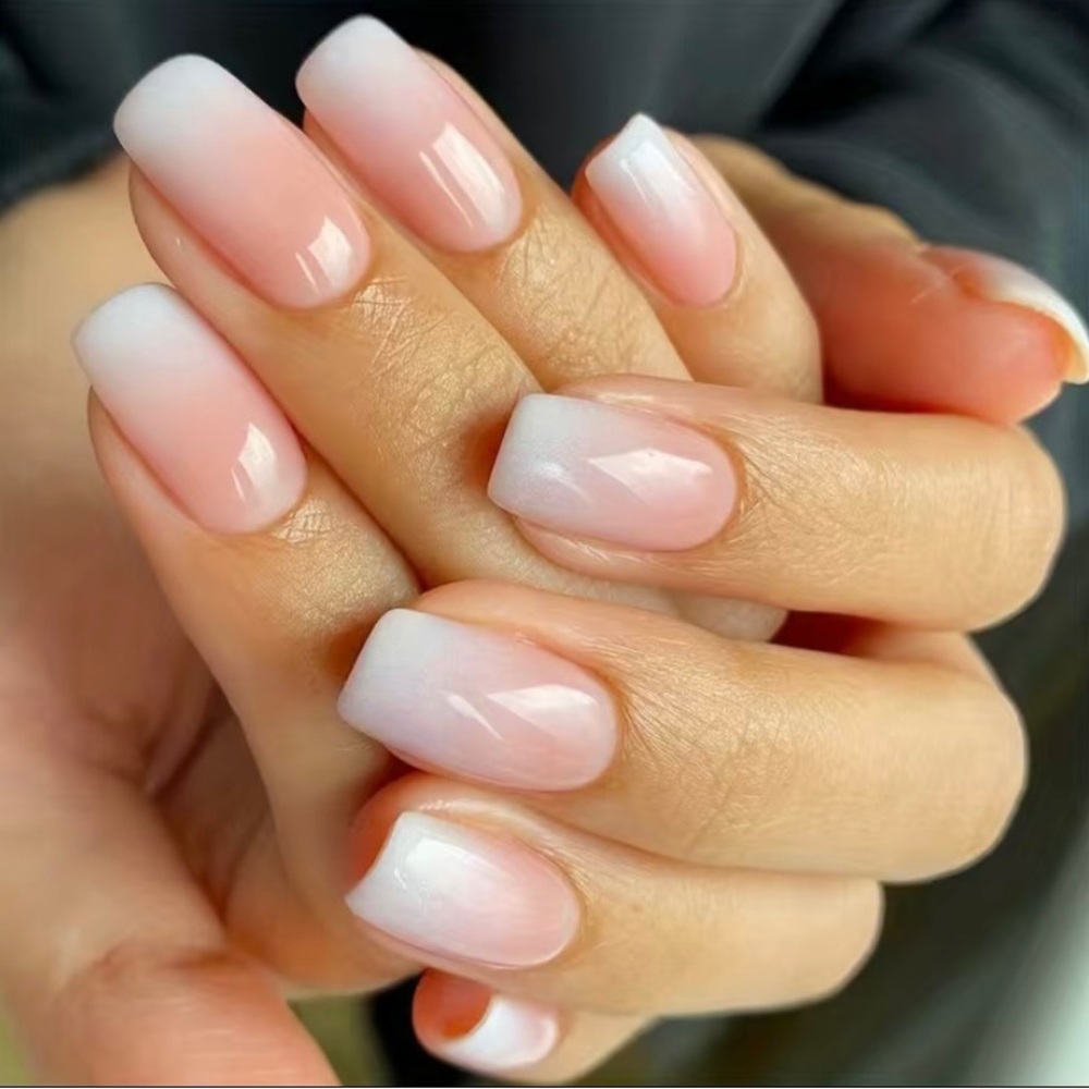 Press On Nails 24 Pc. Set Short Natural Square French Tip Style